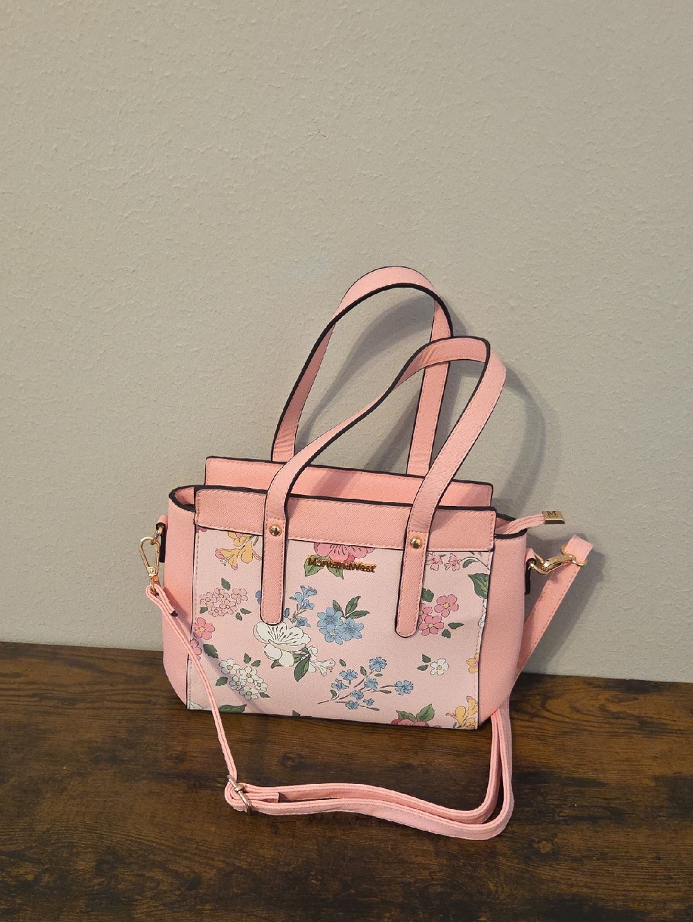 Montana West Pink Floral Satchel with Detachable Strap